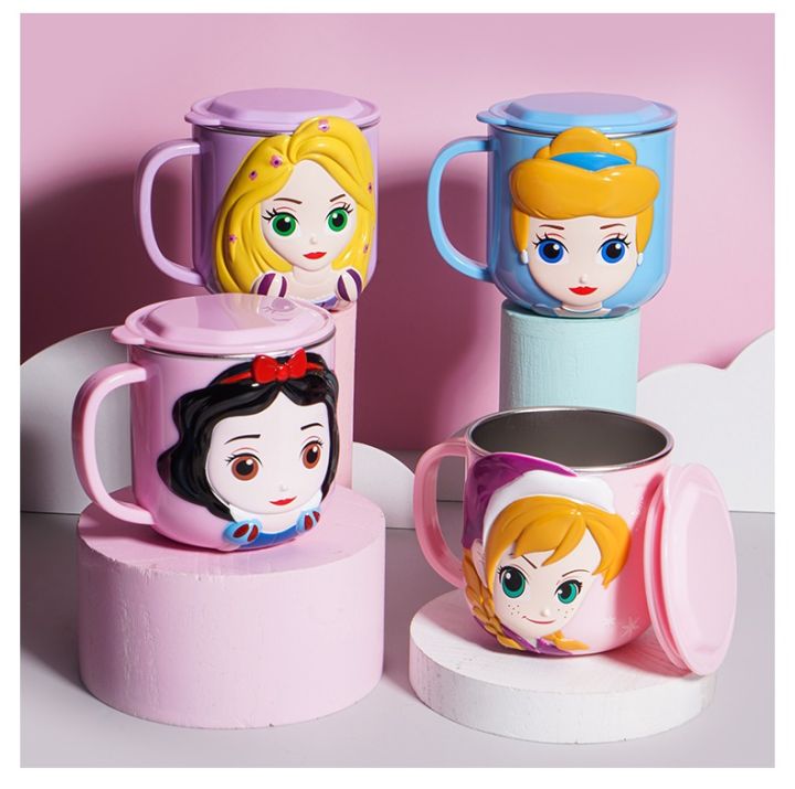 disneyถ้วยน้ำสำหรับเด็กเหล็กกล้าไร้สนิมสำหรับบ้านถ้วยมีฝาkids-frozen-car-olaf-mug