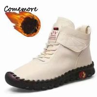 Comemore 2022 Womens Short Leather Boots Ladies Furry Orthopedic Shoes Thick Fur Booties Woman Winter Snow Boot Botines Mujer