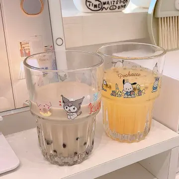 Sanrio Hello Kitty Kuromi Heat-Resistant Glass Cups Anime Kawaii  Transparent Large Capacity Breakfast Drinks Coffee Water Cup