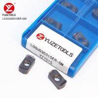 YUZETOOLS CNC LOGU030310ER เครื่องตัดหน้าคู่คาร์ไบด์กรอไปข้างหน้าอย่างรวดเร็วเพื่อกัดเม็ดมีดหัวเกลียว MFH03R การหล่อสแตนเลส