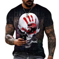 2023Summer Horror Sketon Skull 3D Print Men T-shirts Hip Hop Streetwear Polyester Round Neck Short Sleeve Loose Tops Tees Clothing