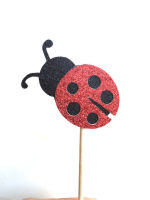 cheap Glittered Ladybug Cupcake Toppers kids birthday baby Bridal party Cake Topper, Engagement Cupcake Toppers
