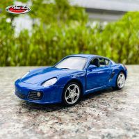 MSZ รุ่น1:32 Porsche Cayman S สีน้ำเงินรถโลหะผสมรถของเล่นสำหรับเด็กคอลเลกชันเด็กผู้ชายแบบขึ้นรูปเสื้อสเวตเตอร์ของขวัญฟังก์ชันหลัง