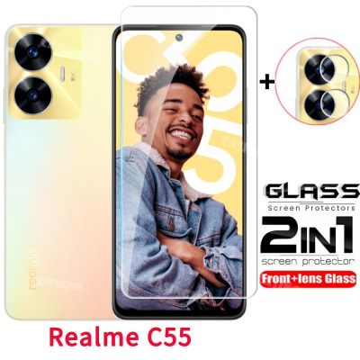 C55 2023 Realme 5G ฟิล์มกระจกนิรภัยคลุมทั้งหมดสำหรับ Realme C55 C 55 C35 C33 C31 2023 Realme C55 5G ปกป้องหน้าจอเลนส์หลังฟิล์มกันรอยด้านหน้า