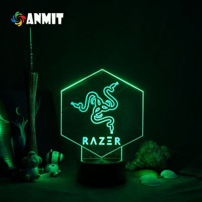 ANMIT ไฟไฟกลางคืนโลโก้ Razer เปลี่ยนสีได้สำหรับของประดับห้องนอนบ้านหลอดไฟ Led 3D ห้องนอนเด็กน่ารัก