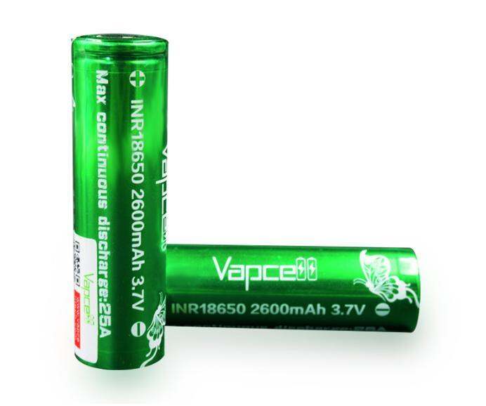 ถ่านชาร์จ-vapcell-18650-สีเขียว-2600-mah-25a-3-7v-แพคคู่-ของแท้-แถมกระเป๋าใส่ถ่าน