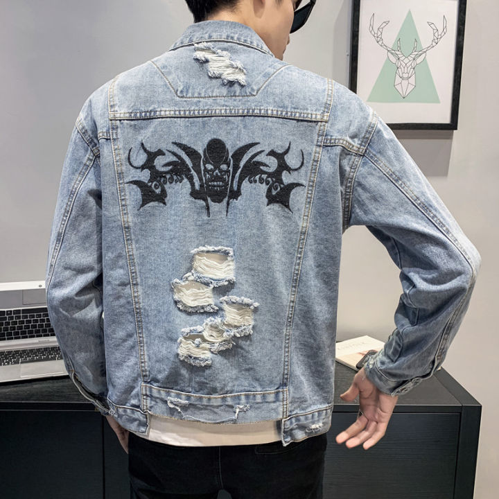 ขายส่ง2022-nostalgic-denim-แจ็คเก็ต-slim-youth-ripped-denim-แจ็คเก็ตแขนยาว-multi-pocket-denim-ผู้ชายวัยรุ่น-jacket