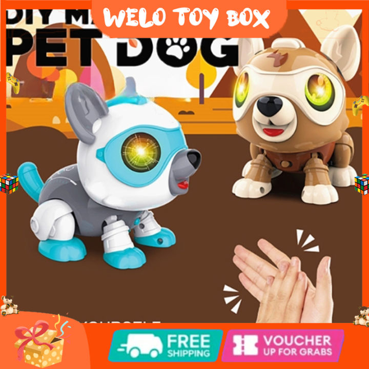 หุ่นยนต์สุนัขของเล่นสำหรับเด็ก-diy-ควบคุมเสียงอัจฉริยะสัตว์เลี้ยงสุนัขมัลติฟังก์ชั่นสัมผัสของเล่นประกอบอิเล็กทรอนิกส์