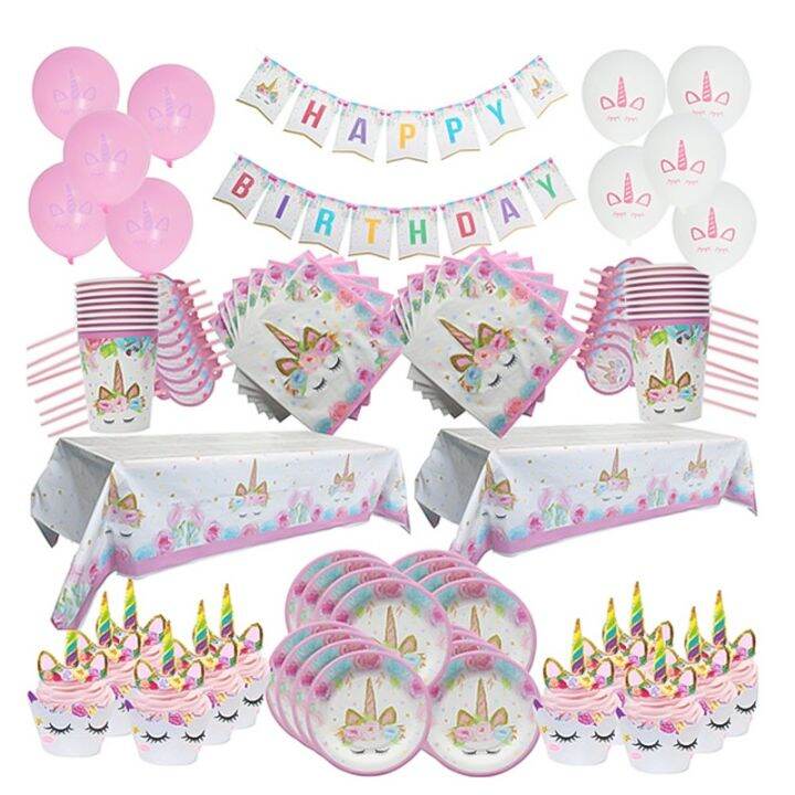 weigao-unicorn-decoration-birthday-party-decor-kids-unicorn-disposable-tableware-set-baby-shower-girl-birthday-party-supplies