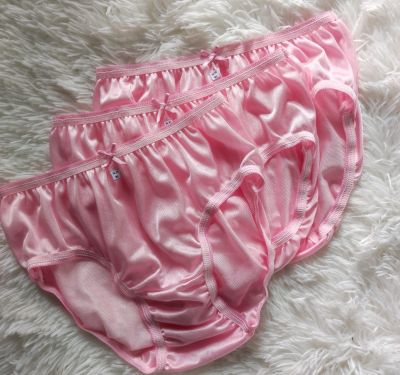 กางเกงในบิกินี่ ผ้าวาโก้ นิ่มลื่น สีชมพู กางเกงในผู้หญิง กางเกงไนล่อนเกรดพรีเมี่ยม  แพ็ค 3 ตัว&nbsp;ไซส์ L Pink Bikini Woman Underwear Nylon Briefs สะโพก 32-38 นิ้ว&nbsp;