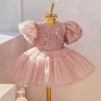 สาวน่ารักสีชมพู Fluffy ชุดเจ้าหญิงดอกไม้สาว Sequined ชุดสำหรับงานแต่งงาน1-5T เด็กวันเกิด Party พัฟแขน Tulle ชุด...