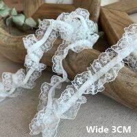 3CM Wide White Mesh Embroidery Stretch Lace Fabric Elastic Ruffle Trim Fold Lolita Dolls Dress Collar DIY Sewing Guipure Decor Sewing Machine Parts  A