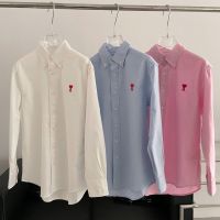 【New Coming】23 PRE Autumn New Love Letter Embroidered Polo Neck Shirt Temperament Commuter Single breasted Top