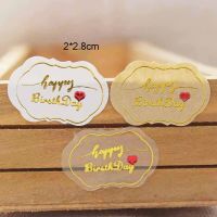 200pcs Happy birthday label stickers DIY handmade gold sticker labels pvc transparent thank you gift /jewlry/cookies label tag Stickers  Labels