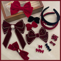 【cw】 Korean Temperament Red Velvet Bow Pearl Barrettes Spring Clip R High Sense Head Clip Side Clip Hair Accessories !