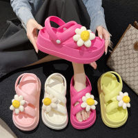 Cute Big Flower Beach Leisure Premium Sandals for Women Outwear 2023 Summer New Thick Sole Slope Heel Open Toe Sandals