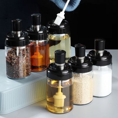 hotx【DT】 Glass Condiment Bottles Spice Pepper Seasoning Jars Honey Household Food Set Storage