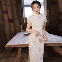 Robe Cheongsam en dentelle blanche pour femme manches courtes robe traditionnelle vintage olympiques de spectacle broderie mince Qipao robe chinoise 2022