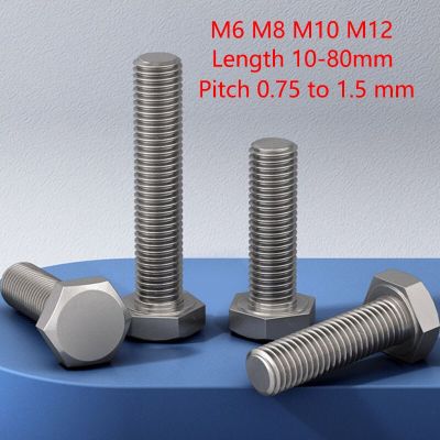 1Pcs Grade 4.8 M6 M8 M10 M12 304 Stainless Steel External Hex Screw Outer Hexagon Head Bolt Length 10-80mm Pitch 0.75 to 1.5 mm Nails Screws Fasteners