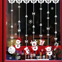 Merry Christmas Glass Window PVC Stickers Snowy Town Snowflakes Waterproof Wall Stickers For Home Decoration New Year Wallpaper