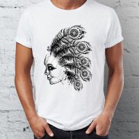 New MenS Short Sleeve T-Shirt Indian Ghost Side Profile Feather Tshirt Harajuku Streetwear Cool Tees Tops