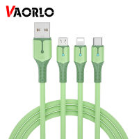 VAORLO สายชาร์จเร็ว USB 5A,สายชาร์จข้อมูล3 In 1หัวชาร์จ USB เป็น Micro Usb/ Type-C/ 8ขาชาร์จได้สาย LED ซิลิโคนเหลวสำหรับ iPhone 13 12 Pro Huawei