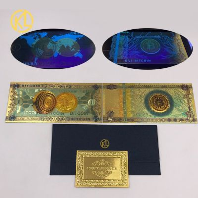 10pcs Colorful Gold Color Foil ONE BITCOIN/ONE HUNDRED plastic Anti-Fake BTC Bills souvenir banknotes for collection and gifts