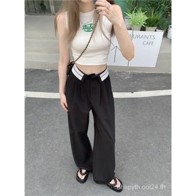 [ส่งของ]เวอร์ชั่นเกาหลีเอวสูงขากว้างผู้หญิงกางเกงขายาว 2023 ใหม่ SM9845