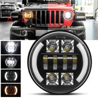 MovFlax 7นิ้ว LED ไฟหน้า DRL Hi/lo Beam 50W 30W แหวน Amber Angel Eye Fit สำหรับรถจักรยานยนต์ Offroad 4X4 12V 24V