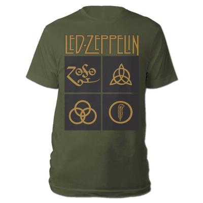 Official Led Zeppelin T Shirt Gold Symbols Green Classic Rock Metal Band Tee New