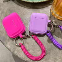 Case For Airpods 1/2/3 Silicone Solid Color Protective Earphone Cover For Apple Air Pods Pro 2 with Spring Fexible Chain Keyring Headphones Accessorie