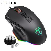 PICTEK เมาส์สำหรับเล่นเกมส์ PC257แบบมีสาย12000 DPI ไฟ RGB Backlit เมาส์เล่นเกมส์10ปุ่มตั้งโปรแกรมได้ใหม่เมาส์คอมพิวเตอร์พีซี USB เกมออกแบบตามหลักสรีรศาสตร์