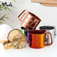 【LZ】 Copo De Peneira De Farinha De Aço Inoxidável Malha De Ouro Ferramenta De Cozimento Peneira Redonda Em Pó Com Escala Utensílios De Pastelaria