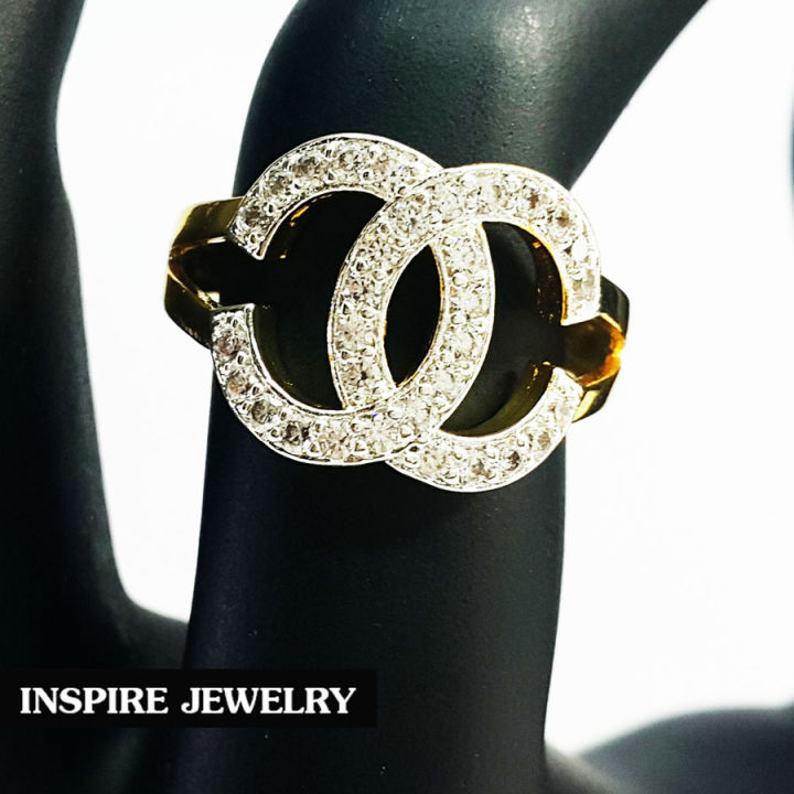 inspire-jewelry-แหวนเพชรสวิส-ฝังล็อค-งานจิวเวลลี่-ตัวเรือนขึ้นด้วยทองเหลืองนอก-ชุบทองแท้-100-24k