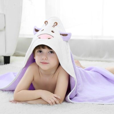 80x80cm 100% Cotton Children Cloak Home Soft Comfortable Bathroom Bath Hooded Towel Cartoon Cow Baby Quilt Blanket