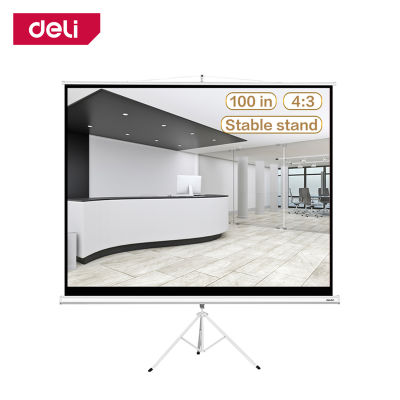 Deli จอโปรเจคเตอร์ จอพับโปรเจคเตอร์ จอรับภาพ 3D ม่านโปรเจคเตอร์ แบบตั้งพื้น ภาพสด คมชัด พร้อมขาตั้ง Projector Screen