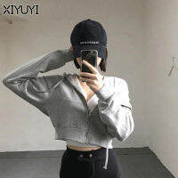 XIYUYI ผู้หญิงเสื้อฮู้ดบางสไตล์เกาหลีแบบใหม่นักเรียนสไตล์ฮาราจูกุแขนยาวสั้นผู้หญิงเสื้อคลุมแบบมีซิป