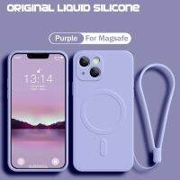 เคสโทรศัพท์ซิลิโคน2สายรัดข้อมือสำหรับ13 14 Pro Max 12 11 X XR XS 7 8 Plus SE สำหรับเคสชาร์จไฟได้ไร้สายแม่เหล็ก Magsafe