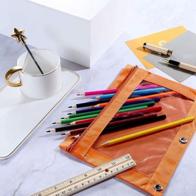 8 Pcs 3 Ring Zipper Pencil Pouch Colorful Fabric Pencil Case Sturdy and Durable Binder Pouch with Clear Window