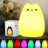 Cute Silicone LED Night Light For Baby Kids Children Bedroom Touch Sensor Remote Cat Lamp Decoration Room Decor Holiday Gift Toy Night Lights