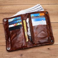 【CC】 2021 Leather Wallet Men Wrinkled Short Bifold Man Purse Credit Card Holder With Coin Money