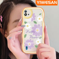 YIWESAN เคสสำหรับ Realme C20,C11 C11 2020 Narzo 50i ฤดูใบไม้ผลิสีม่วงดอกเบญจมาศดอกไม้มีขอบกันตกเคสโทรศัพท์ปกป้องทนทานต่อรอยขีดข่วนเคสมือถือกันกระแทก