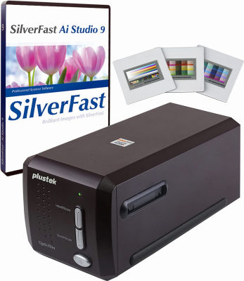 Plustek OpticFilm 8300i Ai Film Scanner - Converts 35mm Film &amp; Slide into Digital, Bundle SilverFast Ai Studio 9 + QuickScan Plus, Include Advanced IT8 Calibration Target (3 Slide)