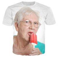 2021 Senior Lady Licking A Red Popsicle 3D Printed T Shirt Kawaii Grandmother Funny T-shirt Men Women Harajuku Streetwear Tops