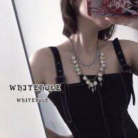 ♠♞♙ Hundred Night Walk ทำด้วยมือ CROSS double-Layer สร้อยคอกระดูกฮาโลวีน niche Dark clavicle CHAIN