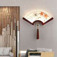 Chinese Fan-shaped Wood Wall lamp LED Porch Living Room Decorative Loft Retro Japanese Wall Light for Bedroom Aisle