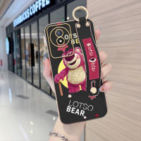 Case4you สำหรับ Vivo Y02T Y02A พร้อมสายรัดข้อมือการ์ตูนขอบสี่เหลี่ยมนิ่มน่ารักลายหมี Lotso ชุบเคลือบเคสโทรศัพท์หรูหราชุบเคสโทรศัพท์นิ่ม