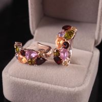 Korean Retro Temperament Colorful Zircon Crystal Earrings Ear Buckle Mona Lisa