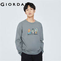 GIORDANO Men T-Shirts Celebrity Pixel Print Fashion Tshirts Simple Crewneck 100% Cotton Long Sleeve Comfy Casual Tee 18022706