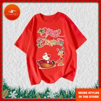 เสื้อยืดผ้าฝ้ายเสื้อยืดผ้าฝ้าย เสื้อยืดคริสต์มาสMerry Christmas Trees Print Ladies T-shirts Cal Short Sleeve Womens White T-shirt V